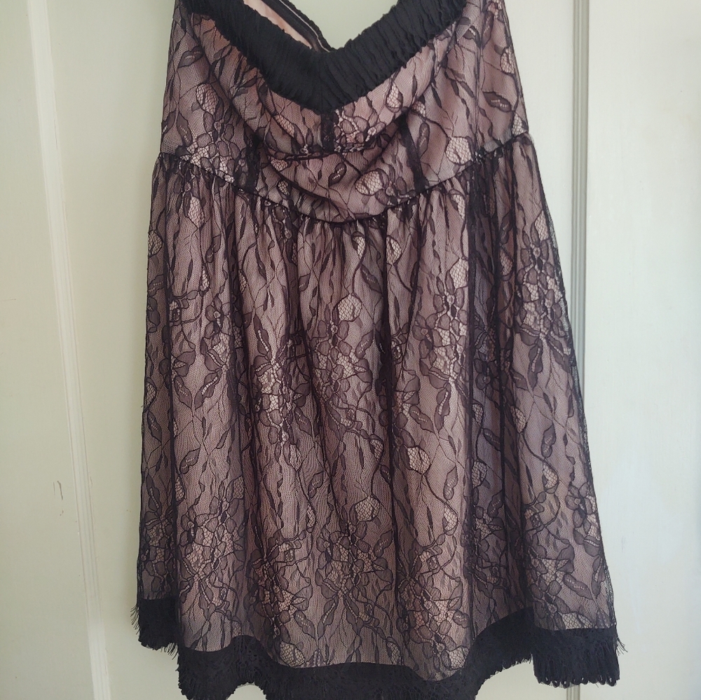 Urban Outfitters Pink & Black Bustier Lace Dress